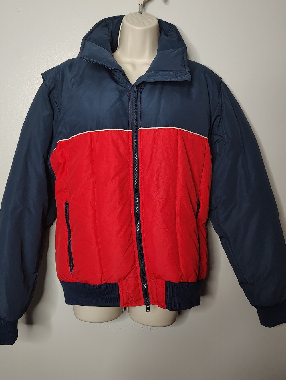 Vintage 80s Olympian Red Blue Down Filled Coat Puffer Jacket Women's Size Large